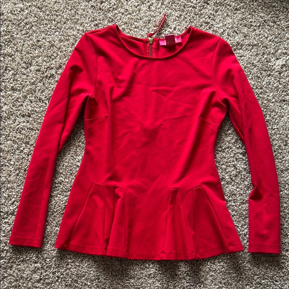 Catherine Malandrino Red Long Sleeve Peplum Blouse